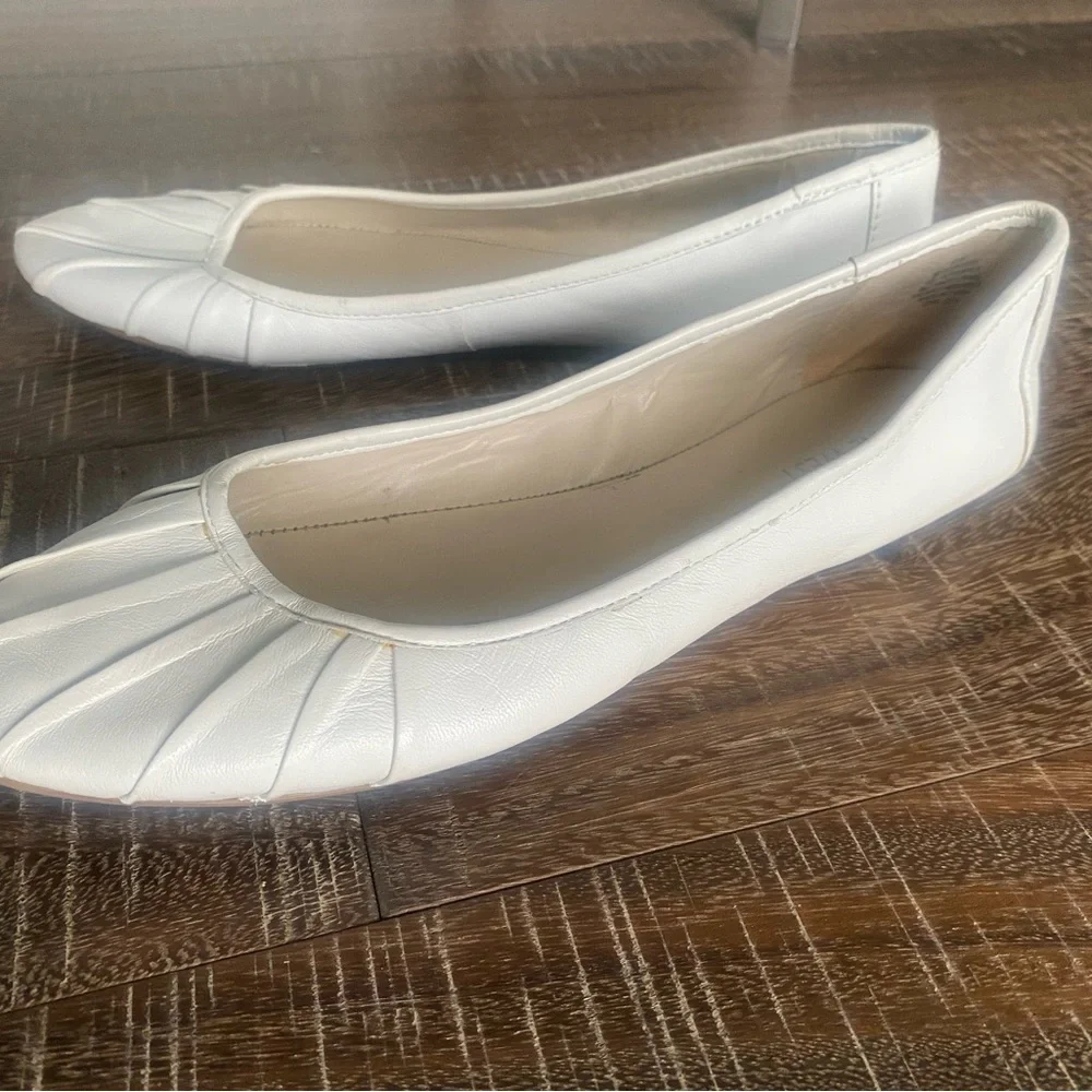 Nine West White Pleated Ballet Flats